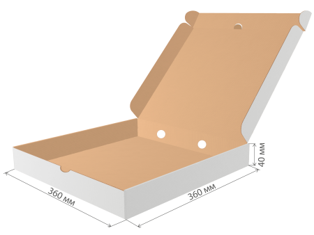 коробка под пиццу микрогофрокартон 360х360х40 бел/бур