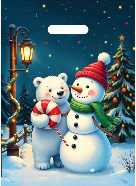 пакеты выр. 31х40 Снеговик и белый мишка ЛАМ НГ 2А