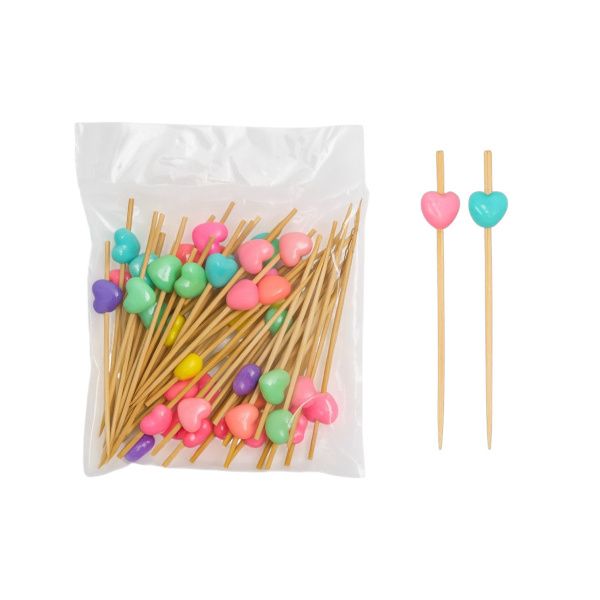 пика бамбук Сердца перламутровые 12 см/50*