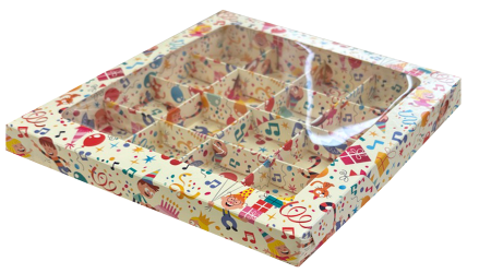 коробка бум. 200х200х30 детская с прозрачным окном